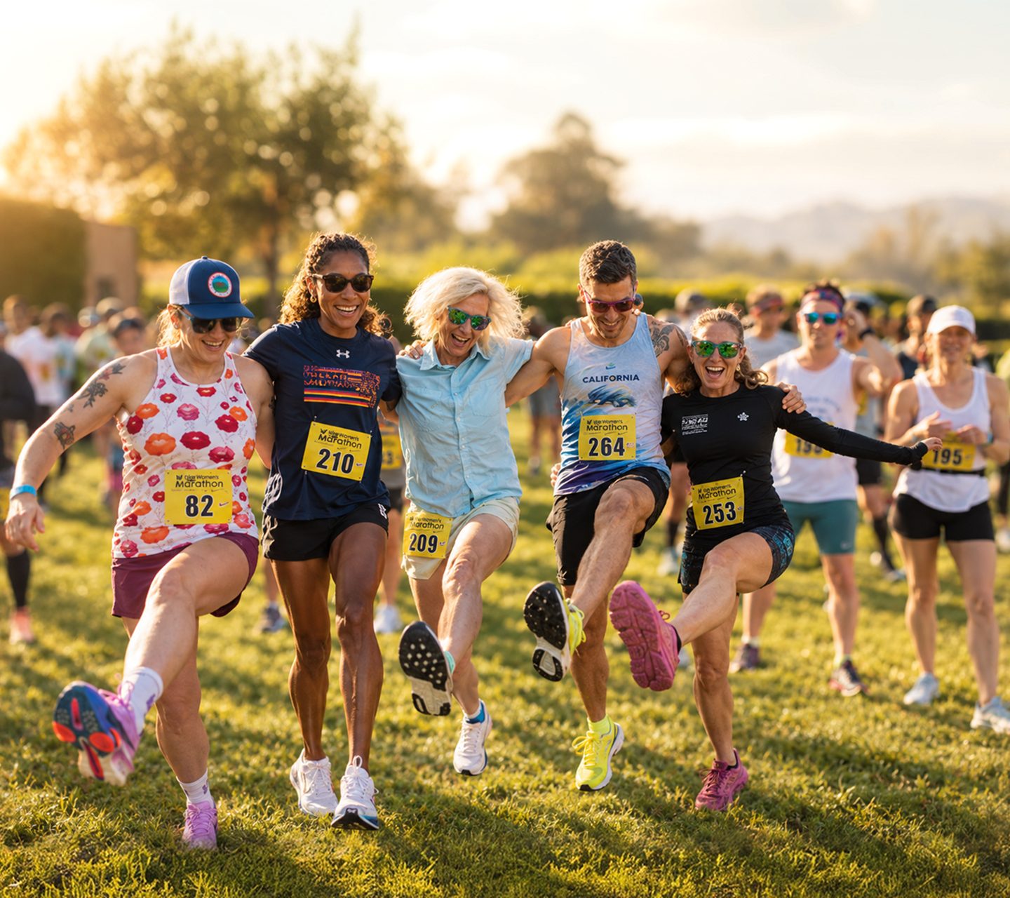 Runners laughing together at the 2026 finish