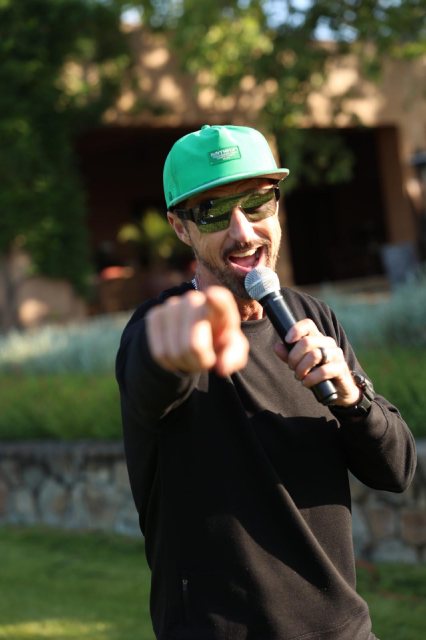 The race announcer on the mic